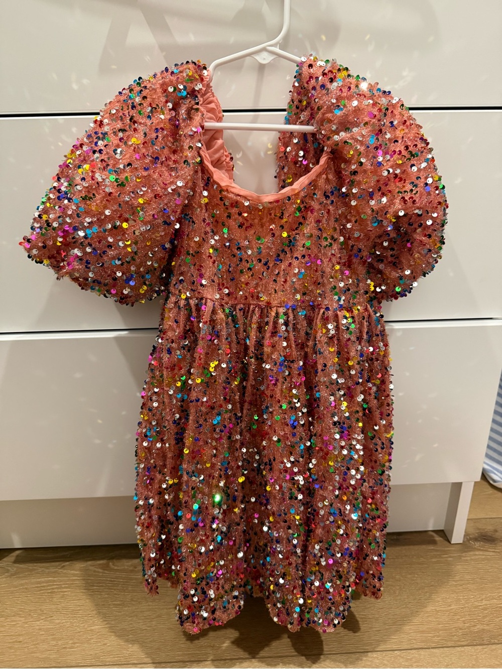 Lola + The Boys Pink Multi-Sequin Puff Sleeve Dress